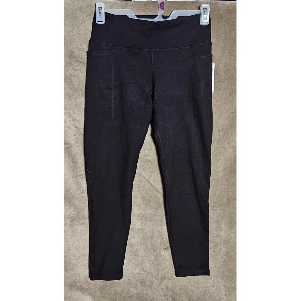 Apana Womens Vital Suede 7/8 Leggings Rich Black Side Pockets AF4015 Large NWT